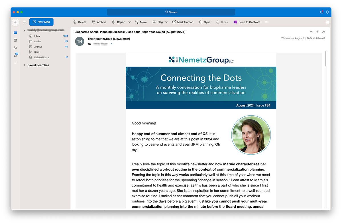 newsletter example inside an inbox interface
